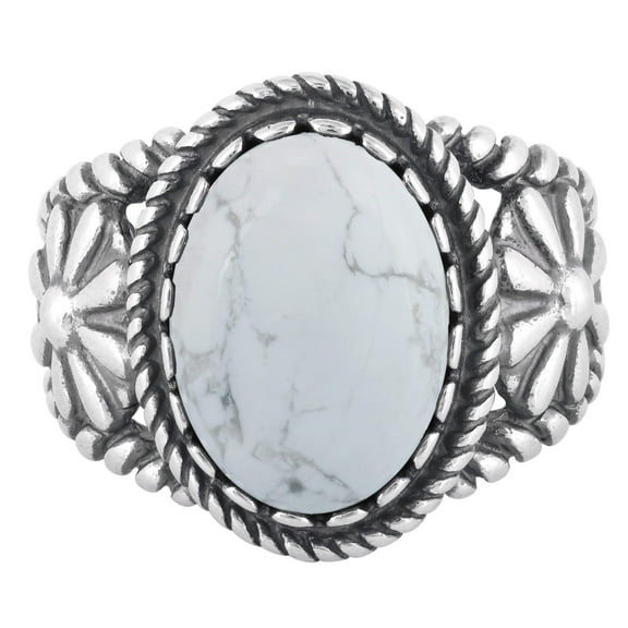 Sterling Silver White Howlite Gemstone Concha Flower Ring, Sizes 5 to 10