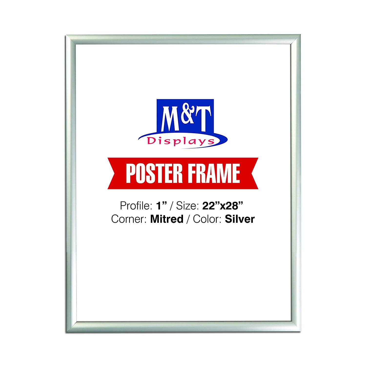 Mitred Corner Front Load M&T Displays Snap Frame 22x28 Poster Size 1" Silver 