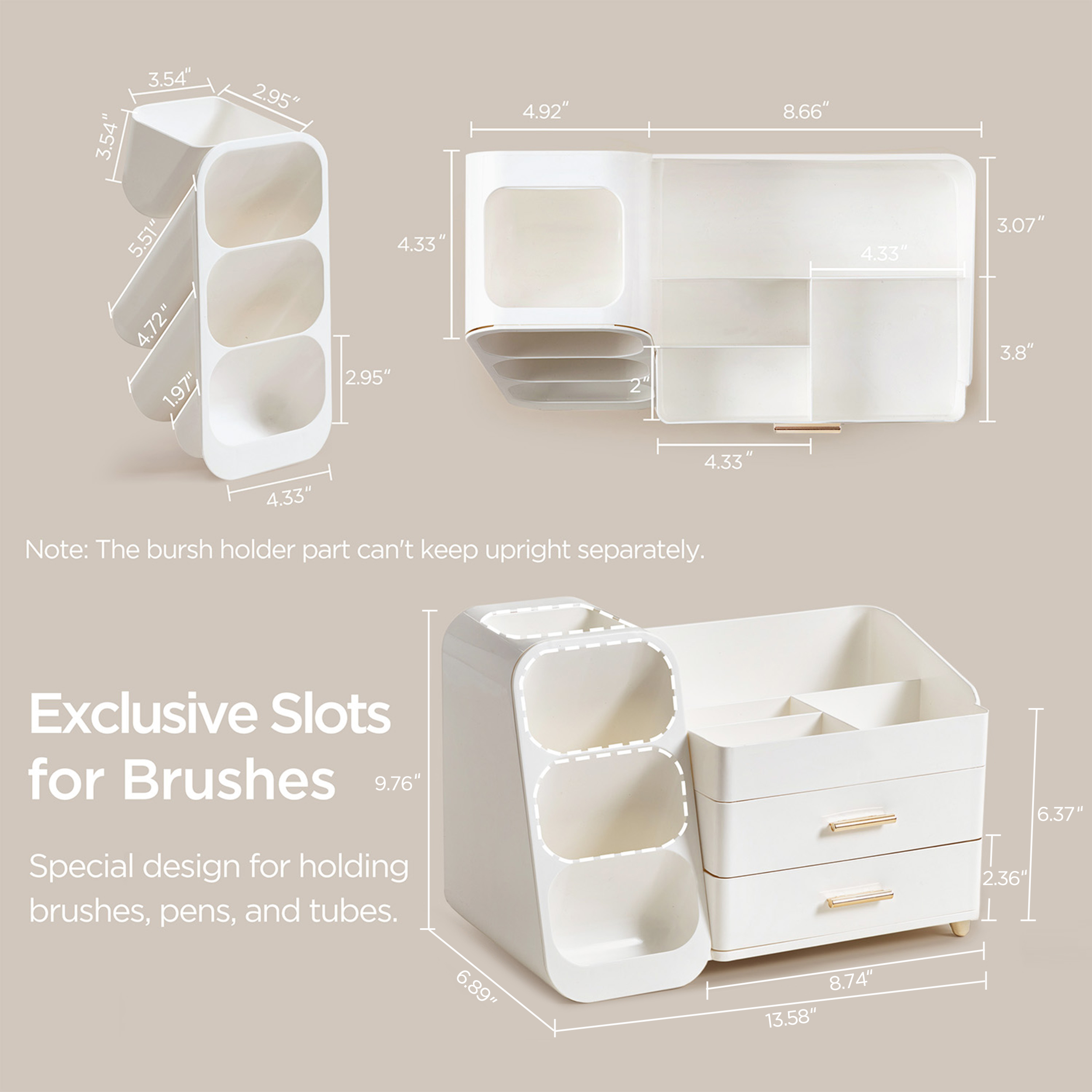 HBlife Makeup Organizer with Brush Holder, White photo 6