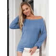 thumbnail image 5 of Aiyino Women's Blouse Long Sleeve Boat Neck Off Shoulder Tops Stretchy Shirt Pullover Plus Size,Blue Grey XL, 5 of 10