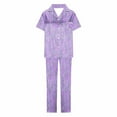 thumbnail image 6 of WCMZJ Women Pajamas Satin Pajama Set Floral Silk 2 Piece Lounge Sets Button Down Short Sleeve Shirts Wide Leg Pants Cute Pjs, 6 of 6