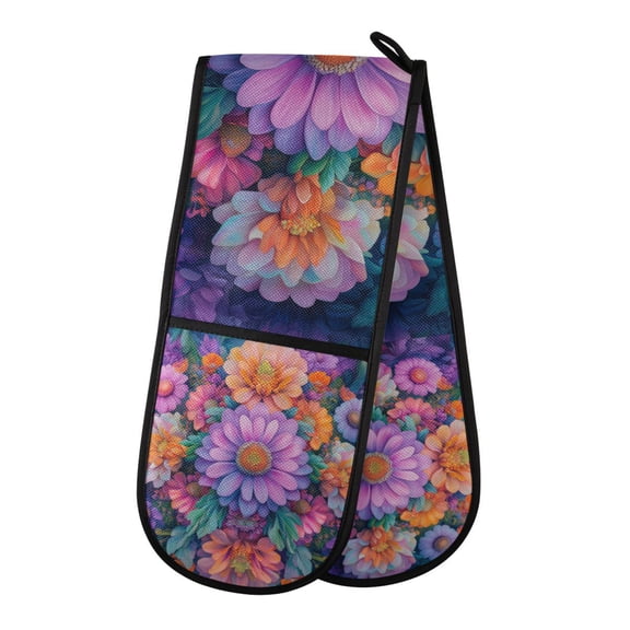 Yayeee Double Oven Mitt Kitchen Heat Resistant Baking 35" x7" Quilted Glove, Light Purple Flowers