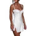 thumbnail image 3 of Gupgi Women Ruffle Mini Dresses Backless Lace Trim Tie Up Dress Clubwear, 3 of 7
