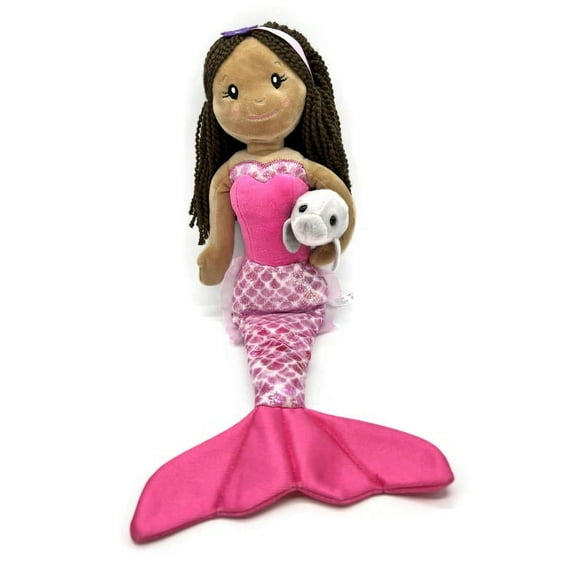 The Petting Zoo Mermaid Doll with Manatee Stuffed Animal- Great Gifts for Girls, -17 Inches (Purple Dark-Skinned)