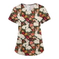 thumbnail image 2 of Nurse Uniforms Women，Womens Scrub Tops - Short Sleeve V-Neck Easter Printed Scrub Top Women Uniform Shirts with Side Pockets，Red，M, 2 of 5