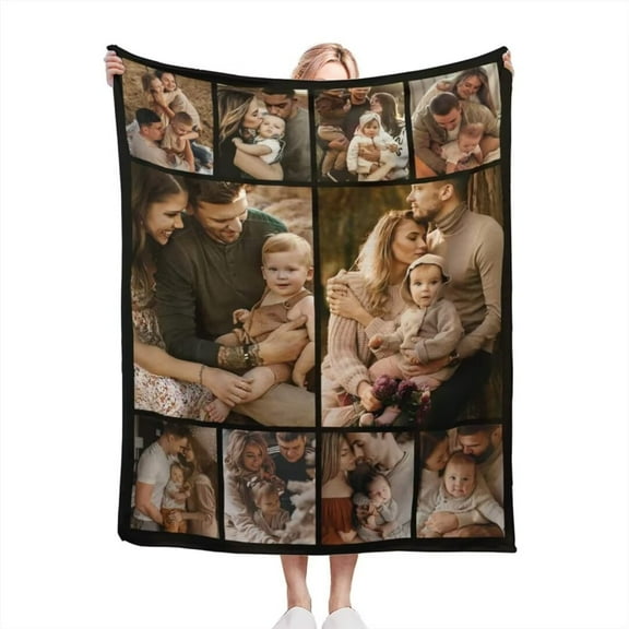 AISENIN Custom Throw Blanket with Photos Collage Personalized Soft Fleece Blanket Gifts for Adult Kids Dad Mom Grandpa Grandma for Birthday Christmas 9 Photos