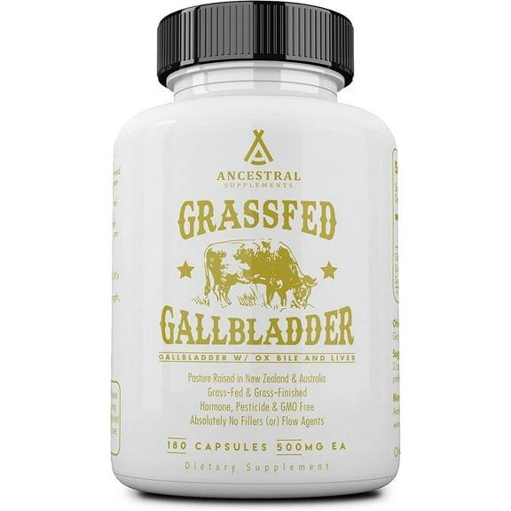 Ancestral Supplements Grass Fed Beef Gallbladder Supplements with Ox Bile and Liver, 1000mg, Liver and Gallbladder Support Complex Promotes Gallbladder & Digestive Health and Bile Flow, 180 Capsules
