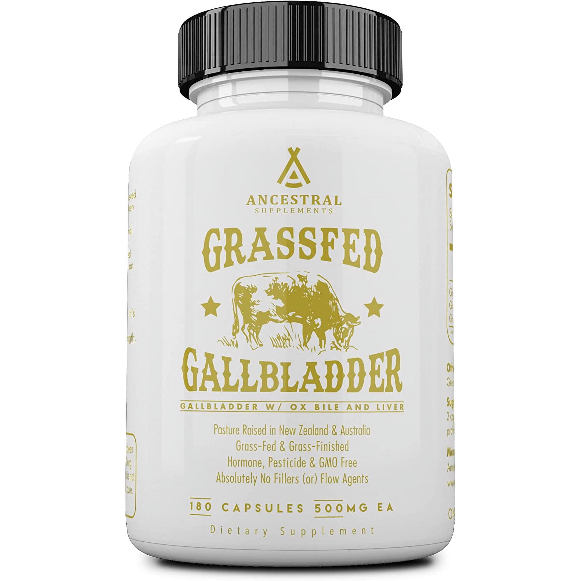 Ancestral Supplements Grass Fed Beef Gallbladder Supplements with Ox Bile and Liver, 1000mg, Liver and Gallbladder Support Complex Promotes Gallbladder & Digestive Health and Bile Flow, 180 Capsules