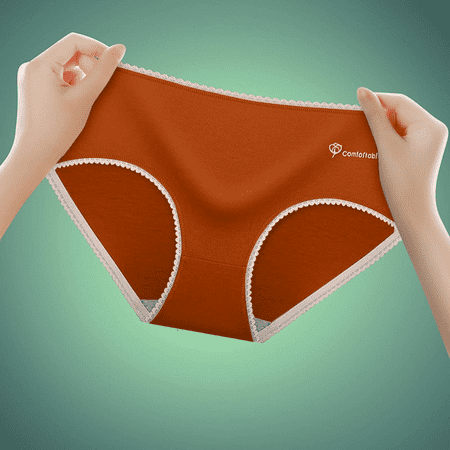 Fulorrnie Seamless Women s Underwear Lace Trim No Show Panties for Everyday Comfort Mid Rise Lace Edge Brief Panty  Brick Red  XXL