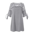 thumbnail image 5 of Bigersell Maxi Dress Women Summer Fashion Casual Round Neck Short Sleeve Bandage Solid Lace Patchwork Loose Dress Valentines Day Dress Women's Plus Slip Dress Dresses, Style 15523, Gray M, 5 of 5