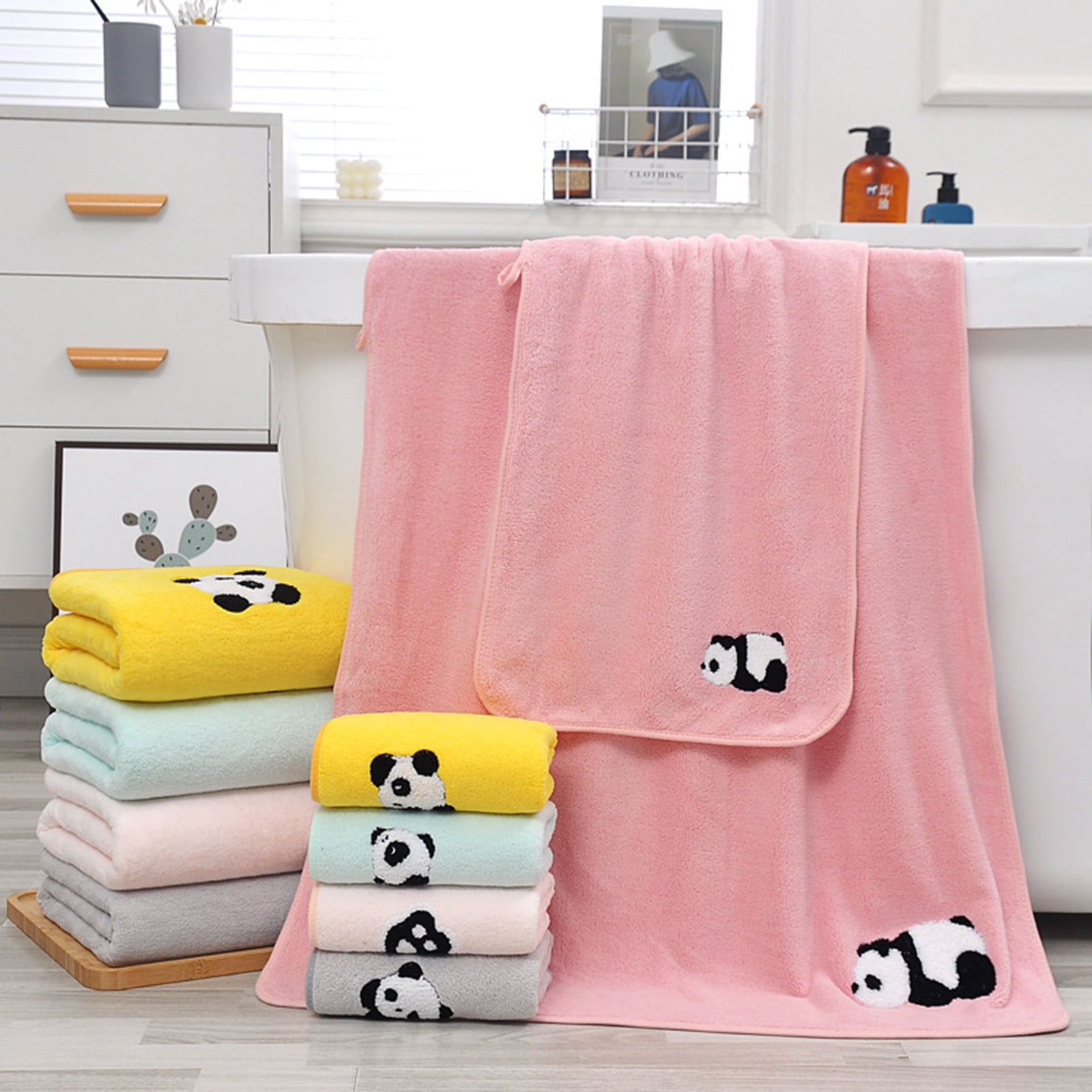 Bear Towel and Bath Towel Set, 2-Piece Gift Set with Dry Hair Cap, Super Soft Water Absorbent Bathroom Set for Spa, Gym and Home, AKLJWH
