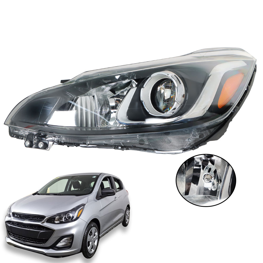 REFITTING Projector Headlight Assembly Pair For 2019-2022 Chevy Spark LS/LT – Left & Right, Halogen, Black Housing
