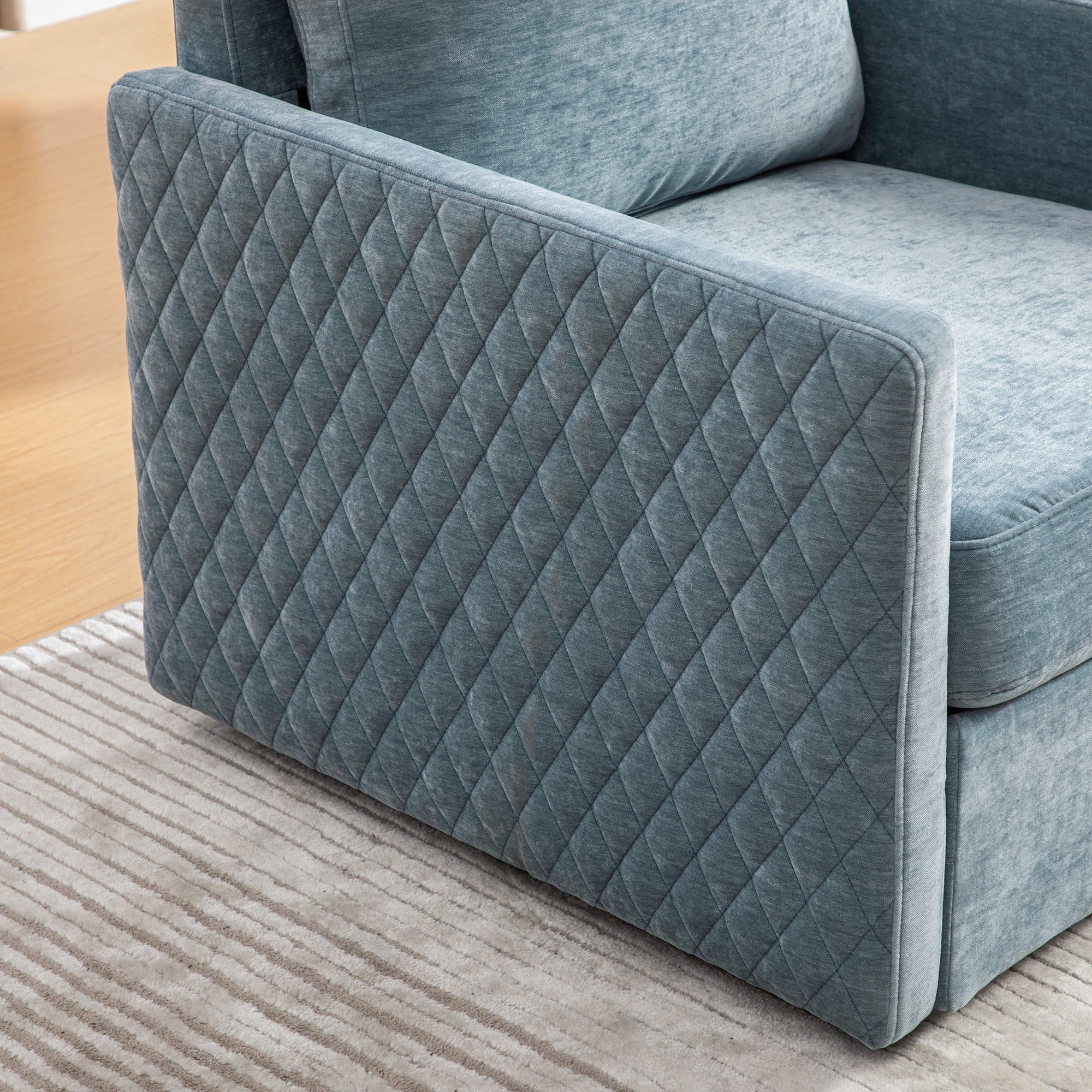 Leumius 360° Swivel Armchair with Hidden Storage, Comfy Diamond-Shape Tufted Armrests Accent Square Club Chair Single Sofa with Pillow for Living Room Bedroom Reading Nook Blue