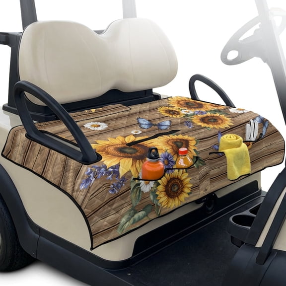 Whosucclay Soft and Comfortable Golf Cart Seat Cover for Club Cars EZGO, Quilted 4 Pockets Foldable Sweat Absorption Protector, Sunflower Art