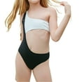 thumbnail image 2 of uublik Summer Girl's One Shoulder Bikini Bathing Suits Casual Color Matching Cute One Piece Swimsuits Black, Sizes 9-15, 2 of 5