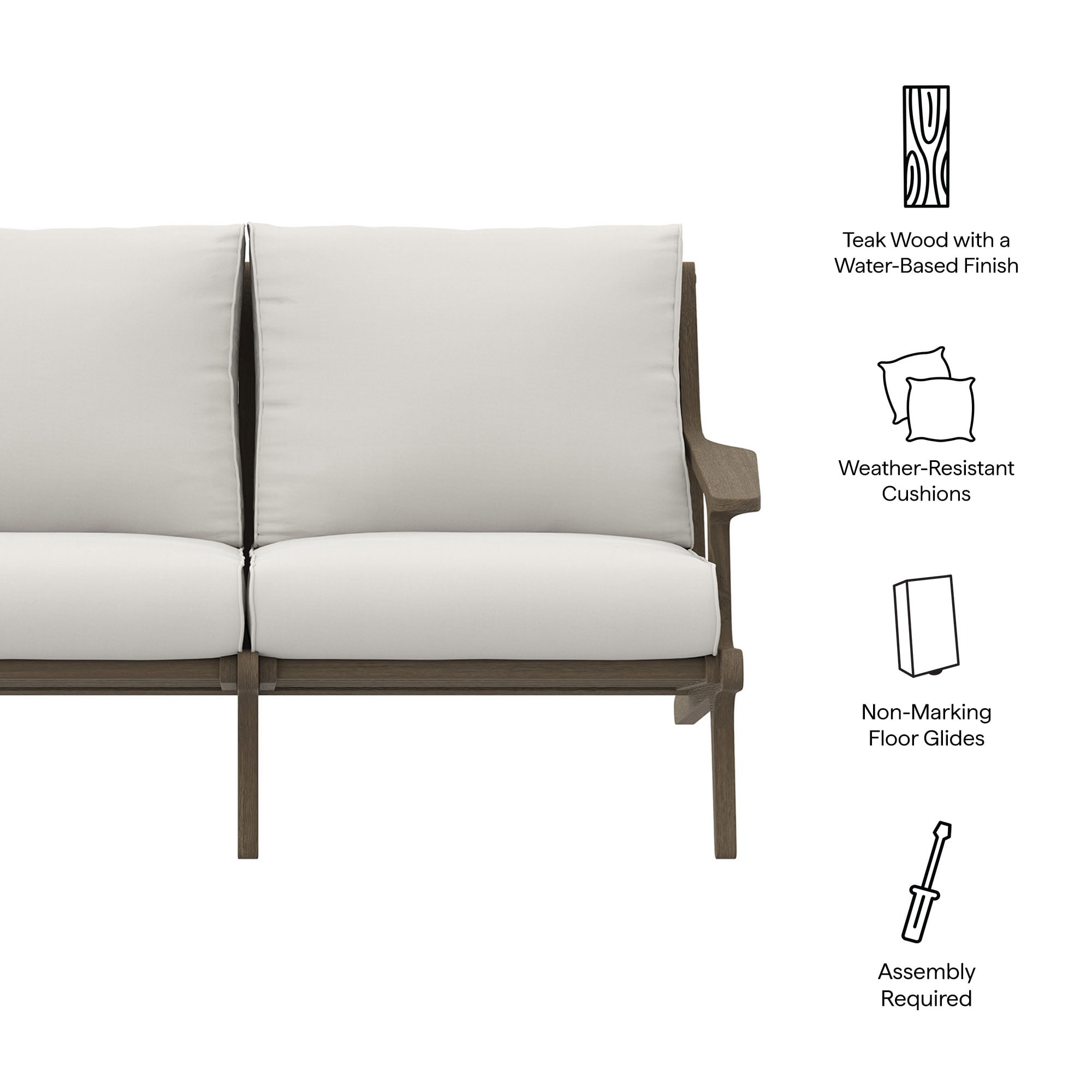 Saratoga Outdoor Patio Teak Wood Loveseat in Weathered Gray White