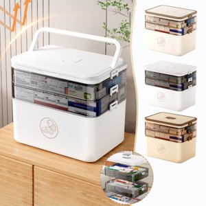 Iumwxz Organisateurs et stockage 3-Tier Boîte de rangement Employez les urgences familiales Kit de premiers soins Conteneur Portable en plastique Organisateur Boîte polyvalente avec poignée pour la maison Voyage étagère B en plastique