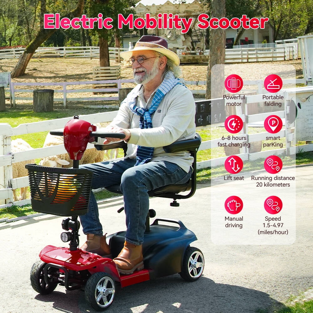 TOXOZERS Mobility Scooter,Folding 4 Wheels Mobility Scooters for Seniors,Replacement Electric Wheelchair,42X37X19in,110lbs,Red