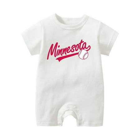 

FORUBAZAAR Baby Clothes Unisex Bodysuit Casual Baseball Letter Print Rompers Jumpsuit For Boy Girl Baby Boy Romper Suits Pink 18-24M
