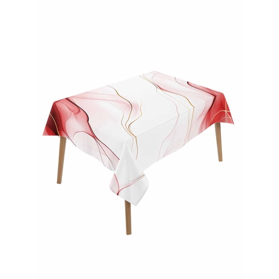 Marble Red Table Cloth, Waterproof Tablecloth for Rectangle Tables, Gold White Modern Gradient Ocean Wavy Ripple Reusable Washable Fabric Table Cover for Restaurant Kitchen Dining Tables 60"x102"