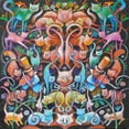 thumbnail image 2 of Bell, Bill 15x15 Black Ornate Wood Framed with Double Matting Museum Art Print Titled - Cat Tangle, 2 of 4