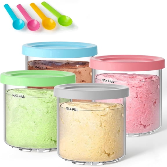 Pints and Lids 4-Pack - Compatible with NC301 NC300 Series Ice Cream Maker, Dishwasher Safe Container Set Includes 4 Ice Cream Scoops