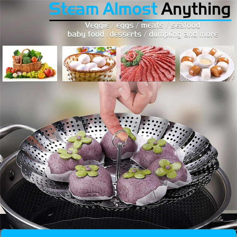 Vegetable Steamer Basket Stainless Steel Premium Folding Veggie Steamer, Steamer for Cooking Lobster, Dumplings, Seafood, Suitable for Instant Pot
