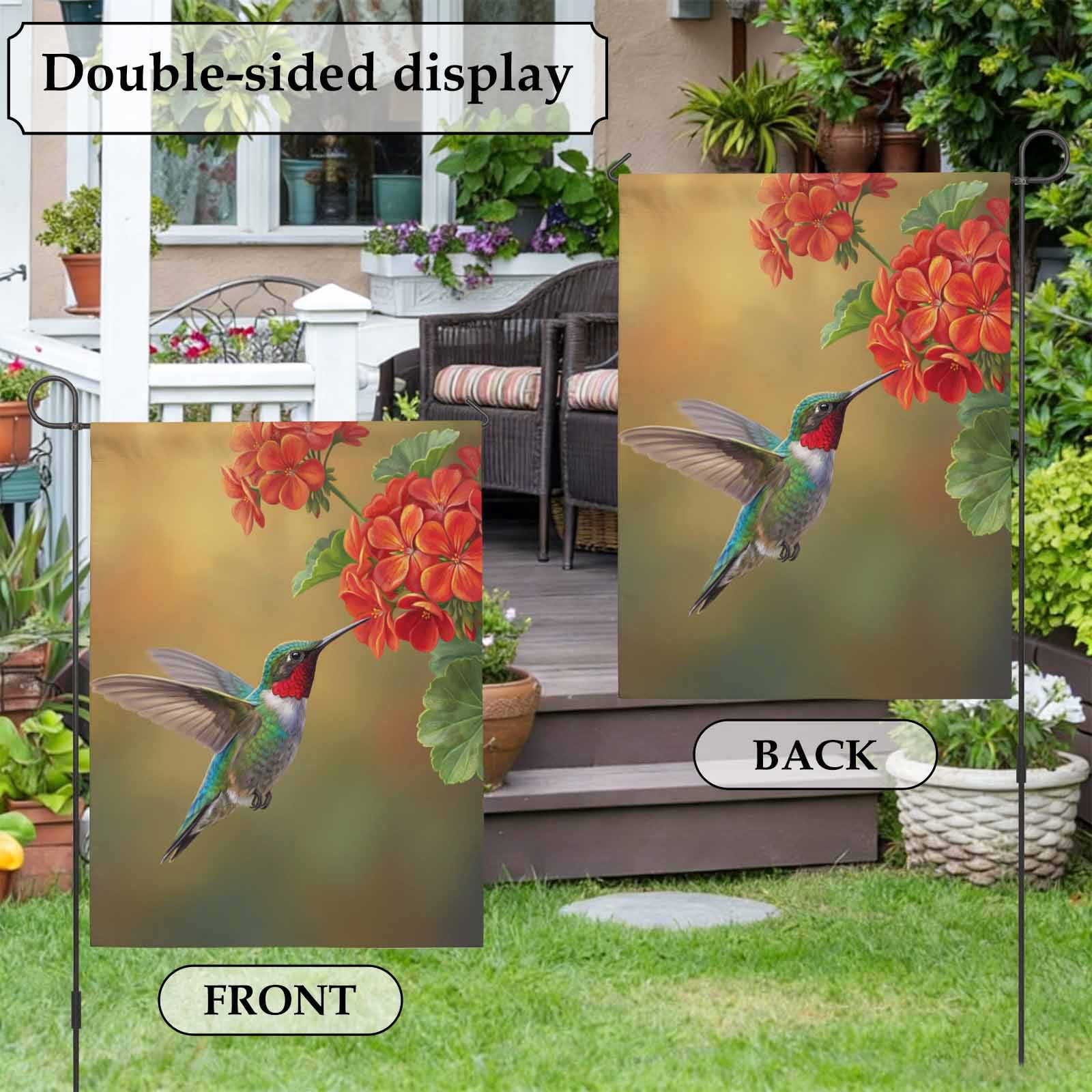 Bird Floral House Flag 28 x 40 Inches, Red Flower Hummingbird Spring Plant Realistic Nature Weather Proof Outdoor Patio Flags Double Sided Small House Decoration for Yard Lawn Outside Home