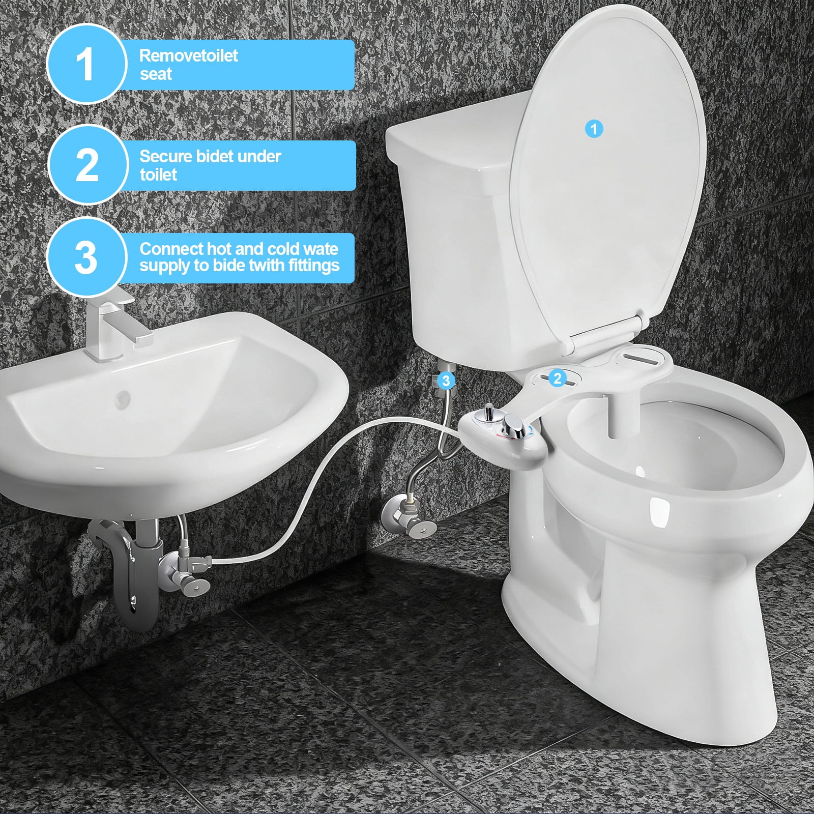 Fenbeli Bidet Attachment for Toilet, Hot and Cold Water Dual Nozzle Bidet with Self-Cleaning, Non-Electric Fresh Water Sprayer for Feminine Wash