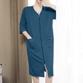 thumbnail image 2 of OGLCCG Mens House Coat Robes Lightweight Zipper Short Sleeve Summer Bathrobes Solid Color Soft Comfy V Neck Sleepwear with Pockets, 2 of 8