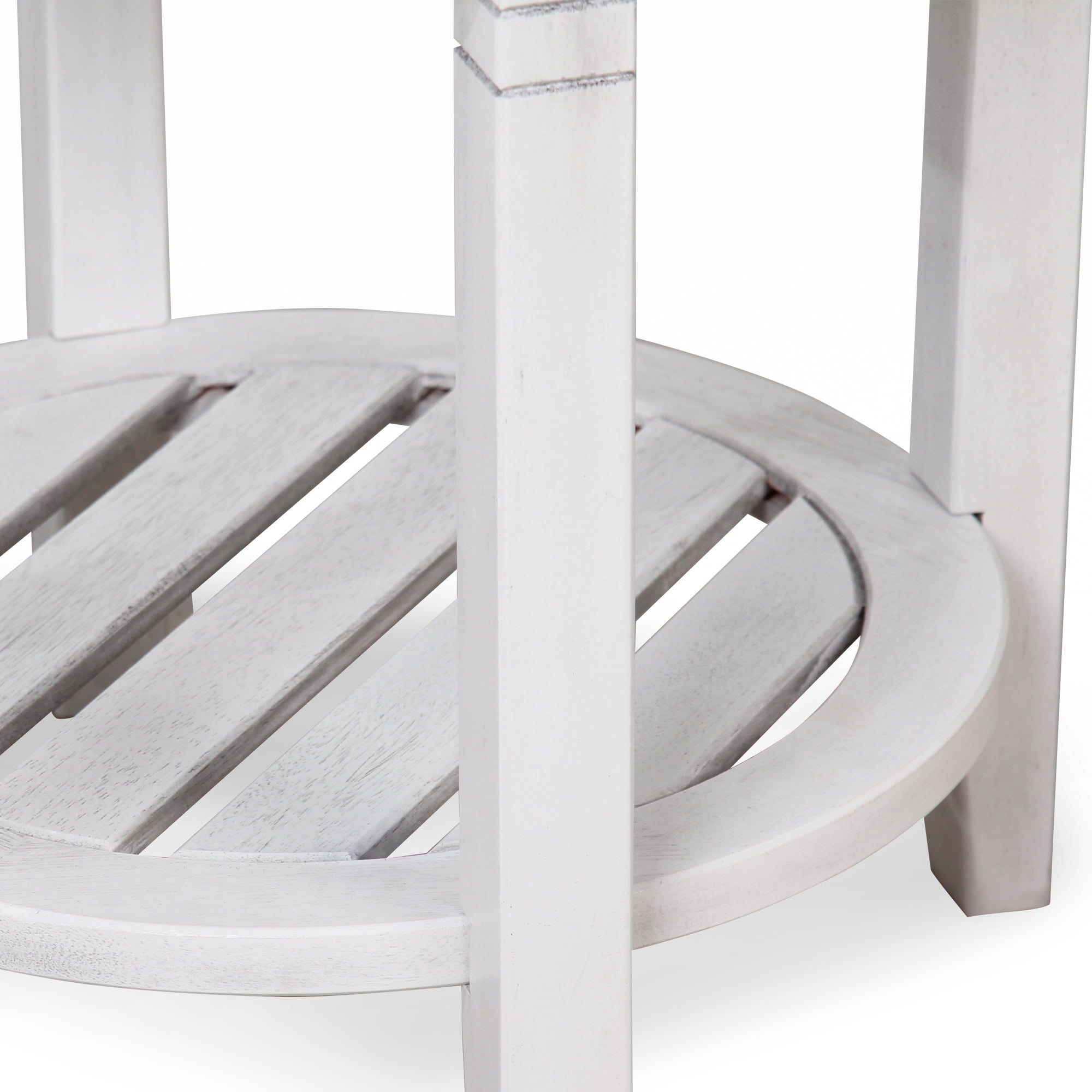 Alston Solid Wood Round Patio Side Table White Wash Finish