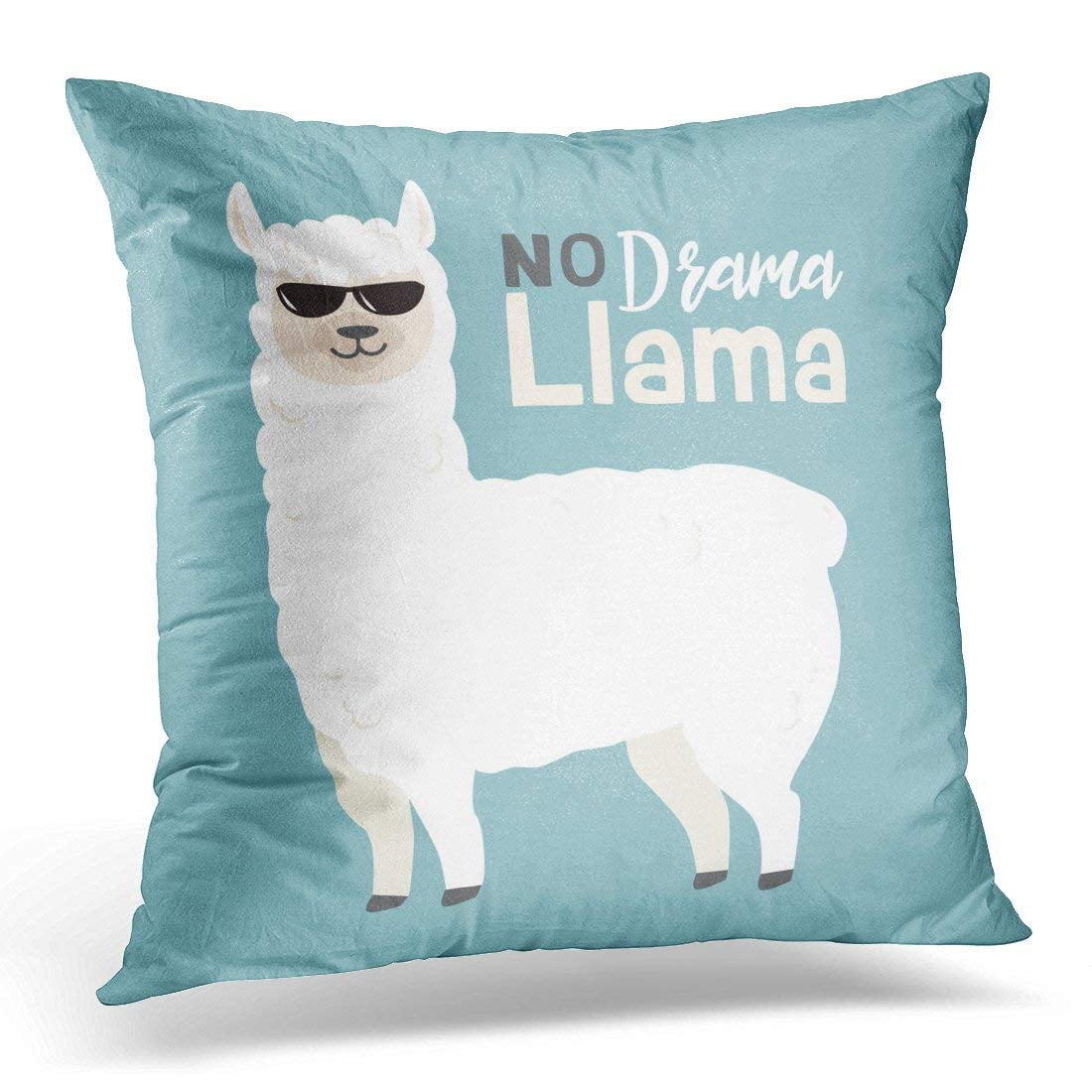 Moslion Llama Pillow Cover Decor Cute Cartoon Llama Design with No Prob Llama Motivational Quote Throw Pillow Case 18 x 18 Inch Cotton Linen Cushion Cover for Men Women Pink White 