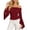 Red, variant on Women Off Shoulder Ruffled Flare Long Sleeve Crop Top,Casual Ruched Slim Solid Blouse Red,Women's Plus M