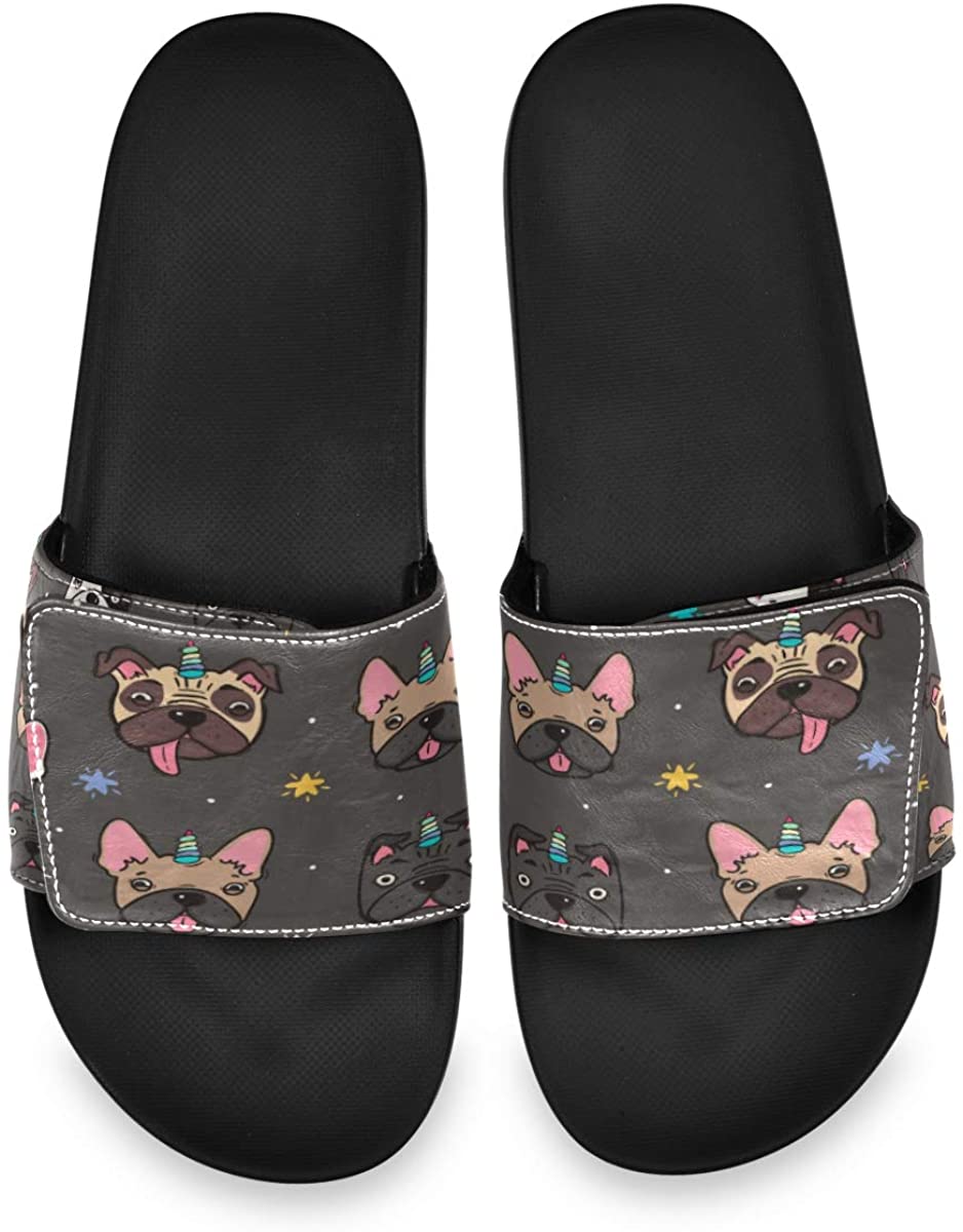 Mens Slides Indoor Outdoor Cute Dog PU 