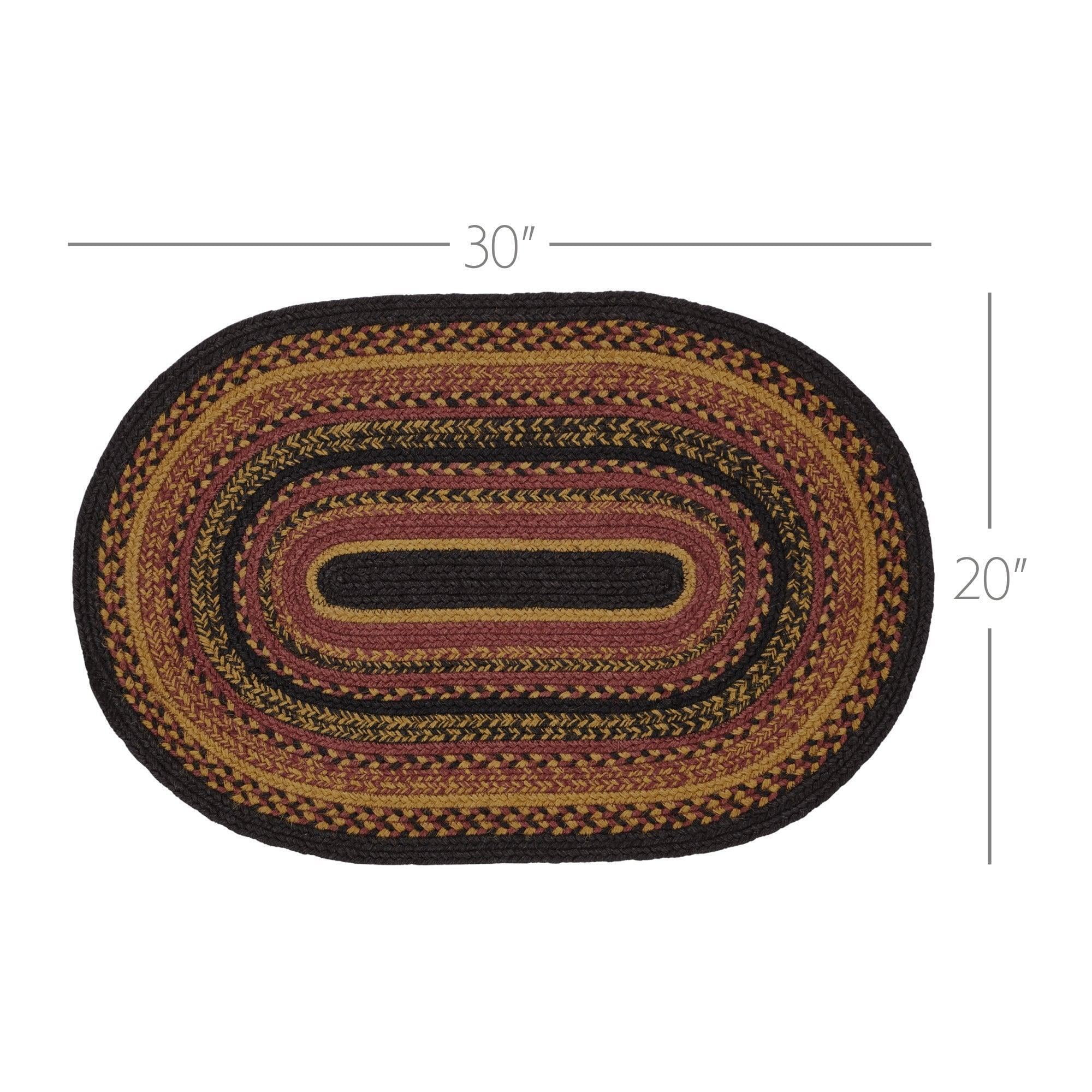 VHC Brands Heritage Farms Braided Jute Rug, Non-Skid Pad, Half Circle Door Mat, Red Black Tan. 16.5x34