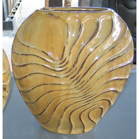 19 Inch Caramel Brown Anemone Ceramic Vase 17 Inches Wide