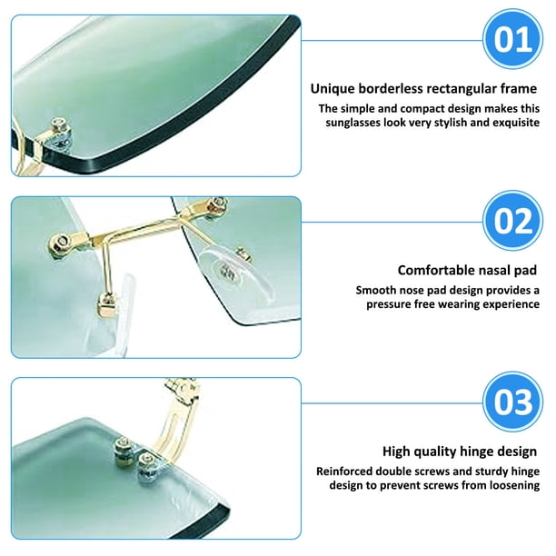 3 Pairs Rimless Rectangle Sunglasses Tinted Frameless  display picture 1