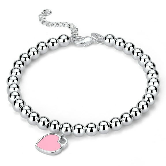 Heart Tag Bracelet S925 Silver Return to Blue Heart Tag Beads Bracelet for Women Girls Gift 20CM Adjustable Size