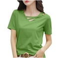 thumbnail image 2 of NuoCaiYun Casual Tops for Women, Summer Womens Casual Oversize Solid Color V-Neck Short Sleeve T-Shirt, 2 of 6