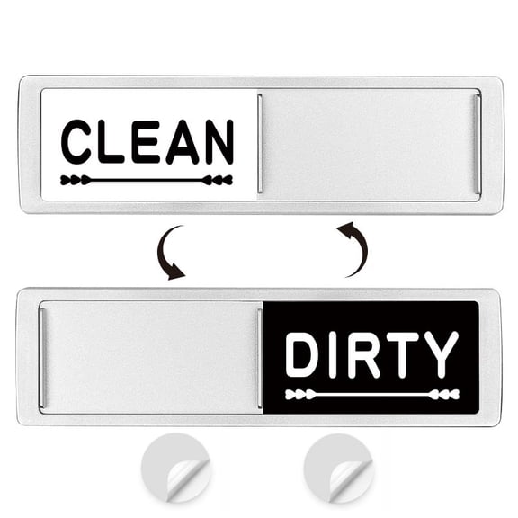 Clean Dirty Dishwasher Magnet Sign, Silver Slide Indicator with Strong Magnetic Back & Adhesive, Kitchen Organization