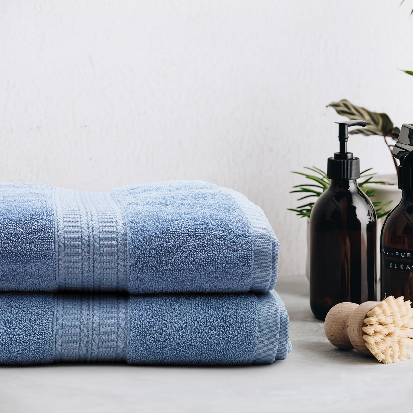 Hotel Style Bath Towels AntiMicrobial Pima Cotton, 2 Piece Set, Blue Chalk
