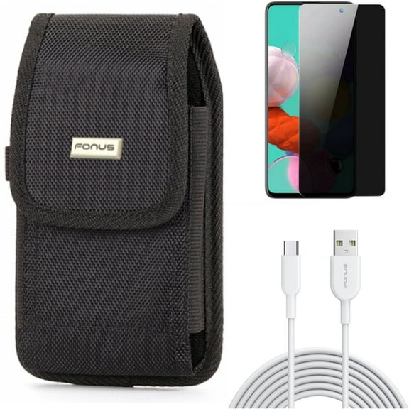 Privacy Screen Protector & Case Belt Clip & 6ft USB-C Cable for Samsung Galaxy S20 Fan Edition - Tempered Glass Anti-Spy   Swivel Holster   Type-C Fast Charger Combo