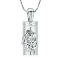 Rose Flower Urn Necklace with Hollow Cylinder for Ashes for Women Men Cremation Jewelry Keepsake Urn Pendant Memorial Lockets for Ashes