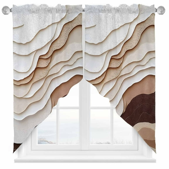 Abstract Wave Texture Swag Valances for Windows 2 Pack Vintage Earth Color Gradient Swag Kitchen Curtains 63 Inches Long Rod Pocket Short Window Treatment for Kitchen Bathroom 36"x63"
