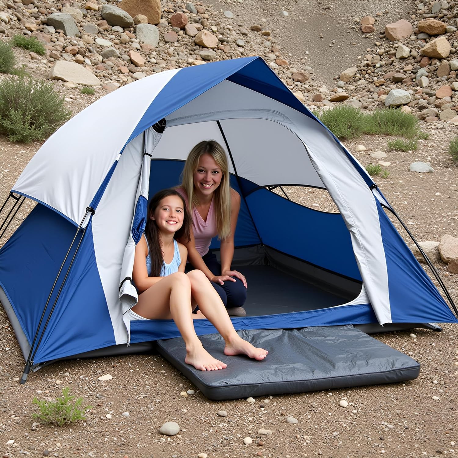 XL Tent 6 Person Dome Camping Tent, Double Layer Waterproof, Removable Rain Fly, for Outdoor Hiking, Fishing (6 People Blue)