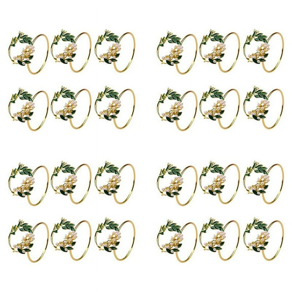 Napkin Ring Flower Napkin Rings Set of 24 Metal Napkin Holder for Wedding Party Dinner Table Decoration,24 * Napkin rings,Gold & green