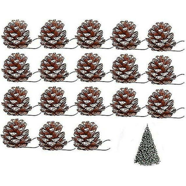 Conos de pino navideños, cono de pino Natural con punta de nieve y cuerda para decoración de árbol de Navidad, 18 Uds.