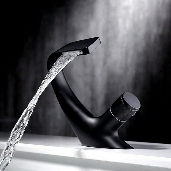 Luxury Black Single Hole Bathroom Sink Faucet, 18.13cm Brass Basin Tap