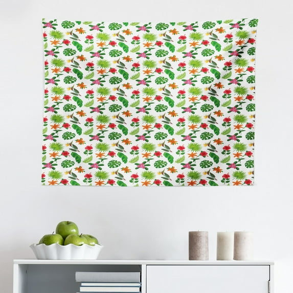 Jungle Leaves Tapestry, Illustration of Banana Leaves Tropical Foliage Flowers and Fruits, Fabric Wall Hanging Decor for Bedroom Living Room Dorm, 2 Sizes, Coconut and Multicolor, by Ambesonne