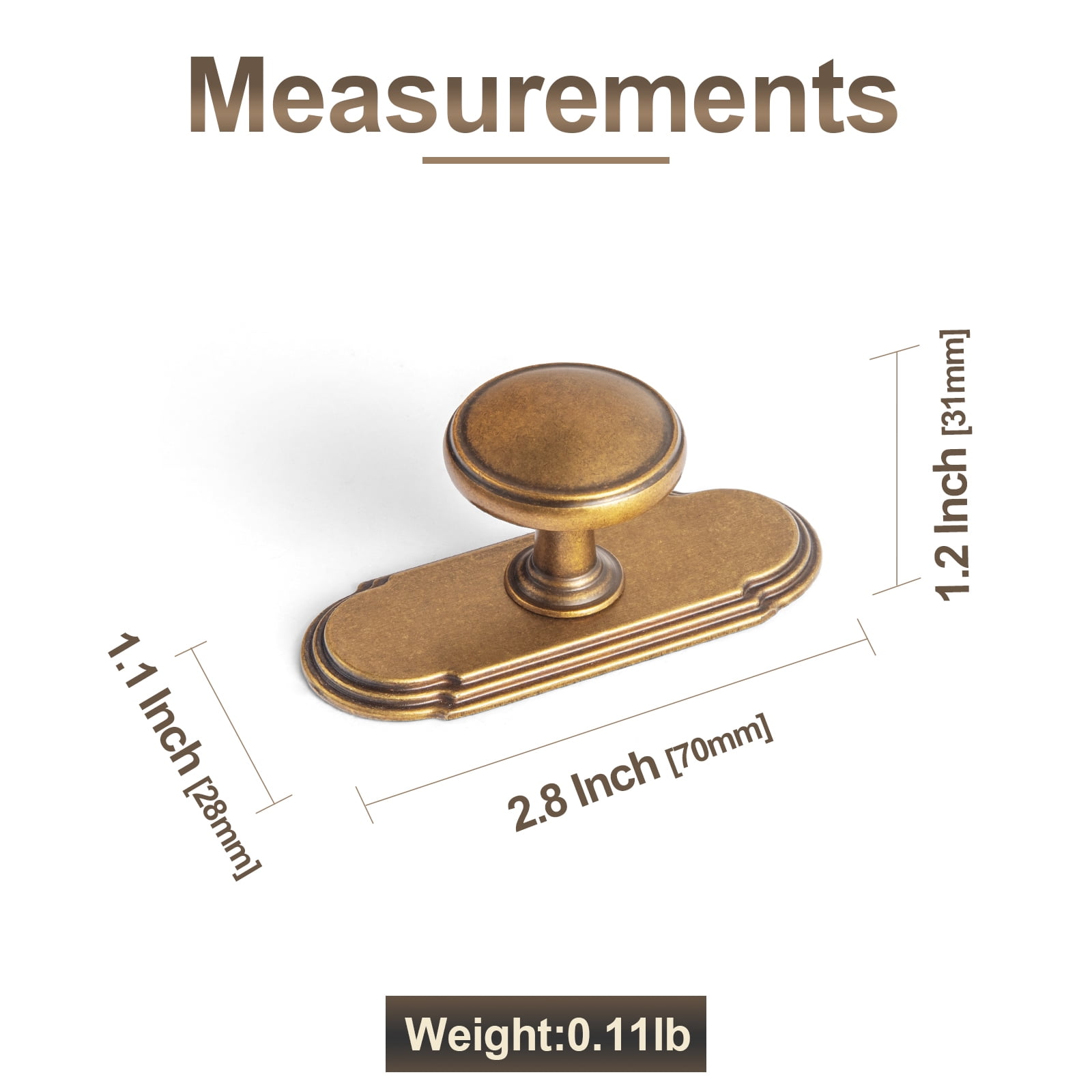 Goo-Ki Antique Brass Cabinet Drawer Knobs with Backplate, Zinc Alloy Kitchen Hardware,Modern Single Hole Bar Pull Handles for Cupboard Wardrobe,6 Pack (6781-G014)